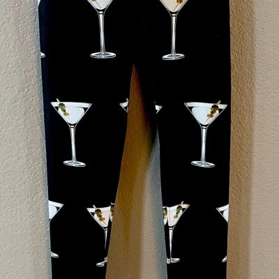 Goldsheep Leggings Size Small Black With Three Olive Martini All Over Print Rare